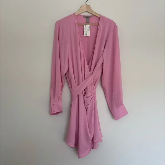H&M Pink Wrap Dress with V-Neckline & Long Sleeves - Picture 1 of 5